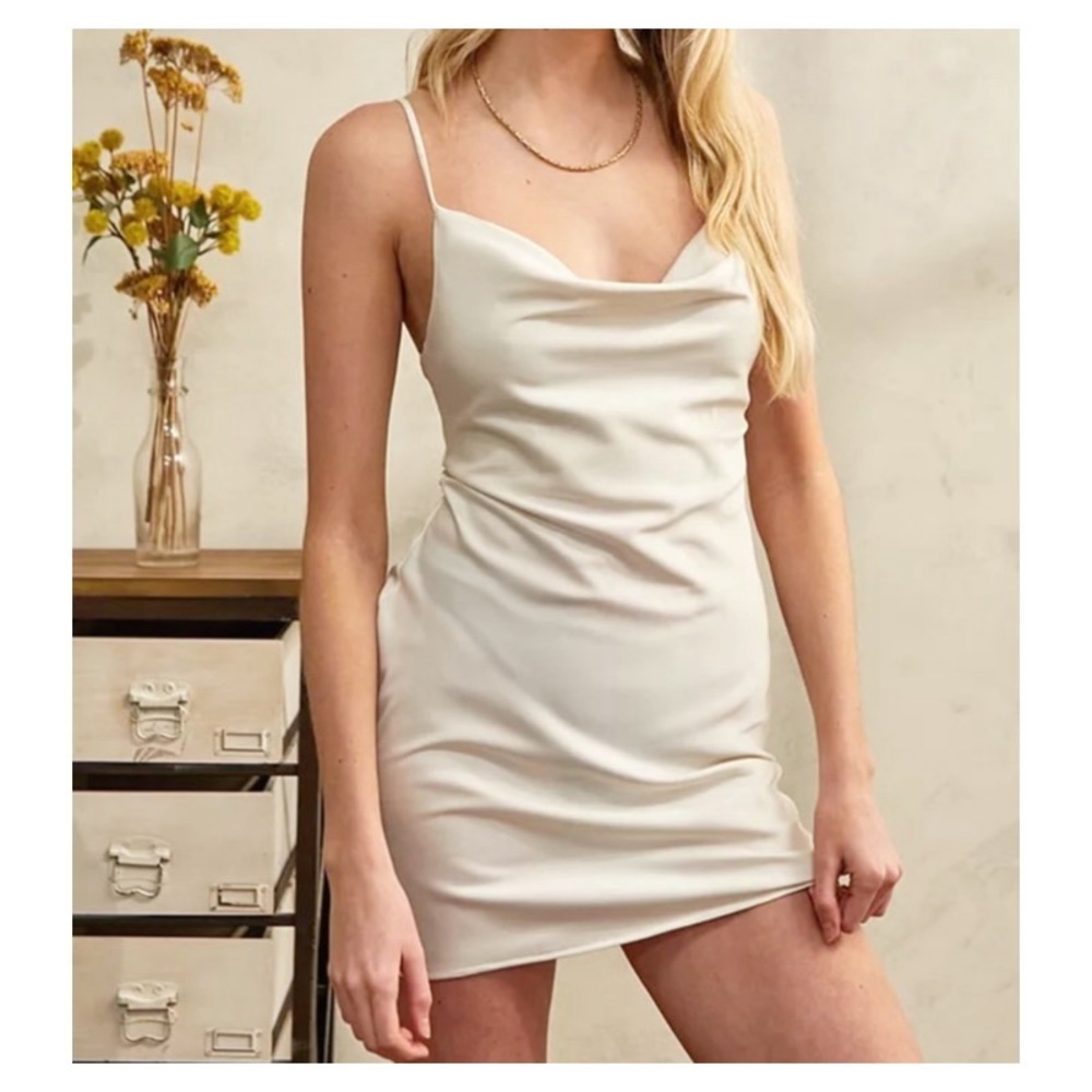 Flash Sale Zara Dress Cream Cowl Neck Mini Slip Drappy NEW WITH TAGS Size XS
